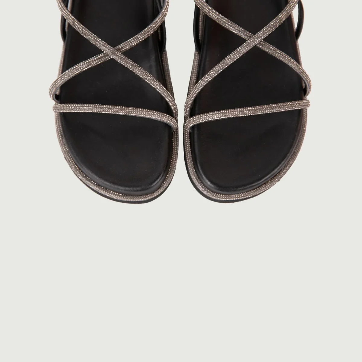 SANDALO ALLA SCHIAVA NERO CON LACCI GLITTERATI - immagine 3