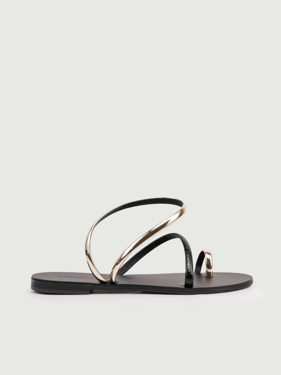 SANDALO BASSO INFRADITO NERO E ORO