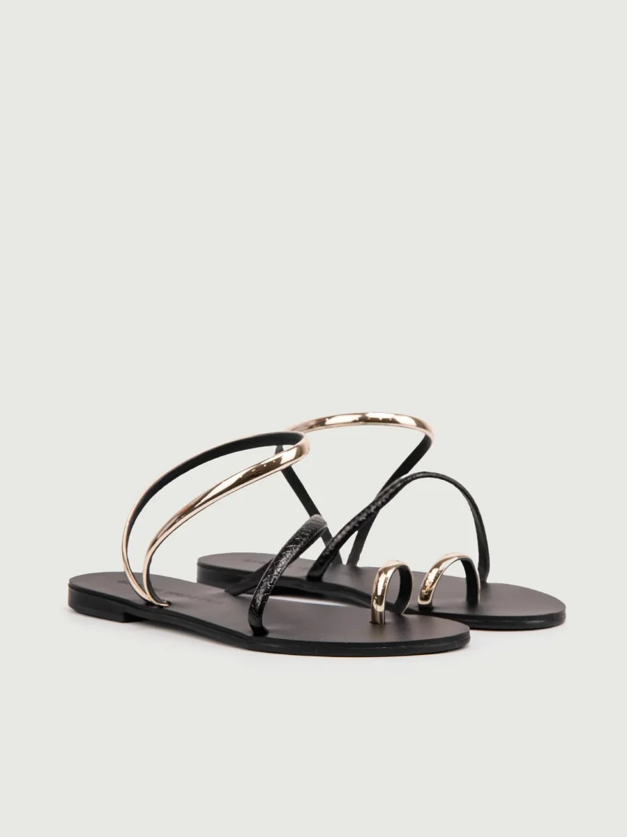 SANDALO BASSO INFRADITO NERO E ORO - immagine 3