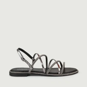 SANDALO BASSO INTRECCIATO GRIGIO CON GLITTER E FIBBIA POSTERIORE