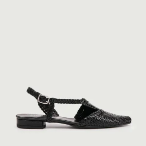 SANDALO BASSO IN PELLE INTRECCIATA NERO
