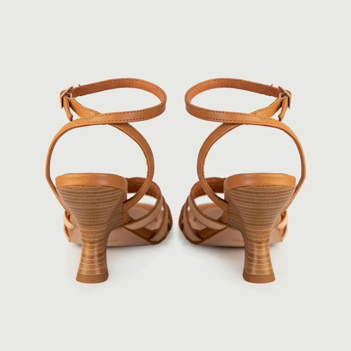 SANDALO CON LISTINI IN PELLE BEIGE E CAMMELLO - immagine 4