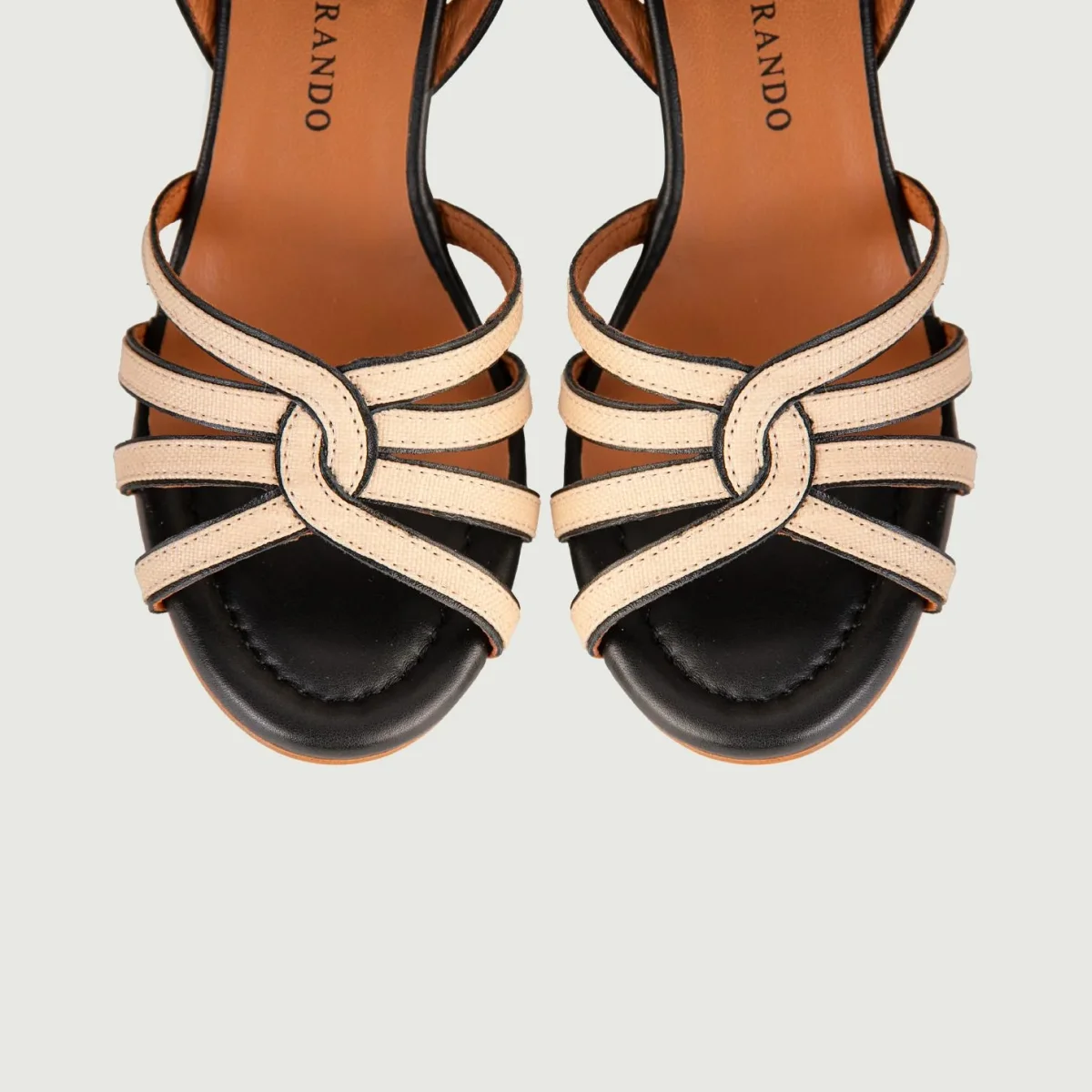 SANDALO CON LISTINI IN PELLE BEIGE E NERO - immagine 5