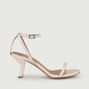 SANDALO CON TACCO E LISTINI IN PELLE COLOR AVORIO