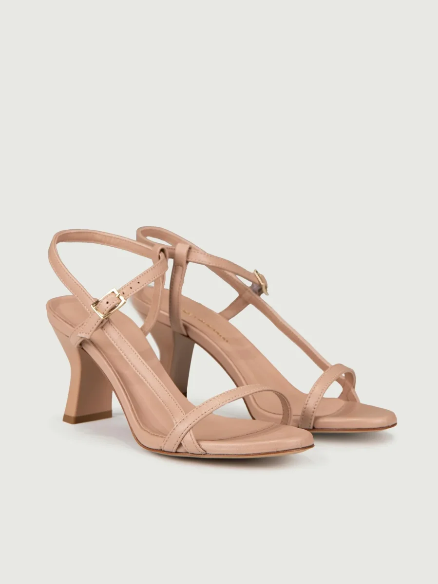 SANDALO CON TACCO E LISTINI IN PELLE COLOR CARNE - immagine 3