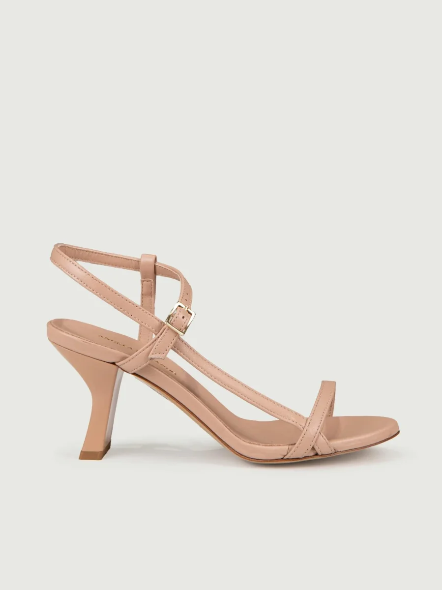 SANDALO CON TACCO E LISTINI IN PELLE COLOR CARNE
