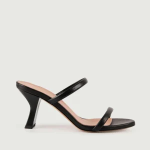 SANDALO CON TACCO E LISTINI IN PELLE COLOR NERO