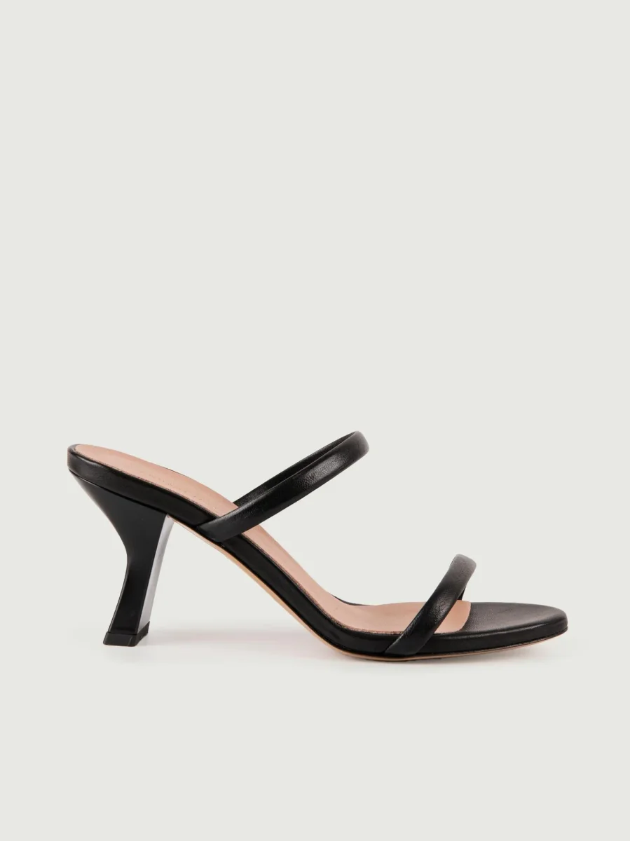 SANDALO CON TACCO E LISTINI IN PELLE COLOR NERO