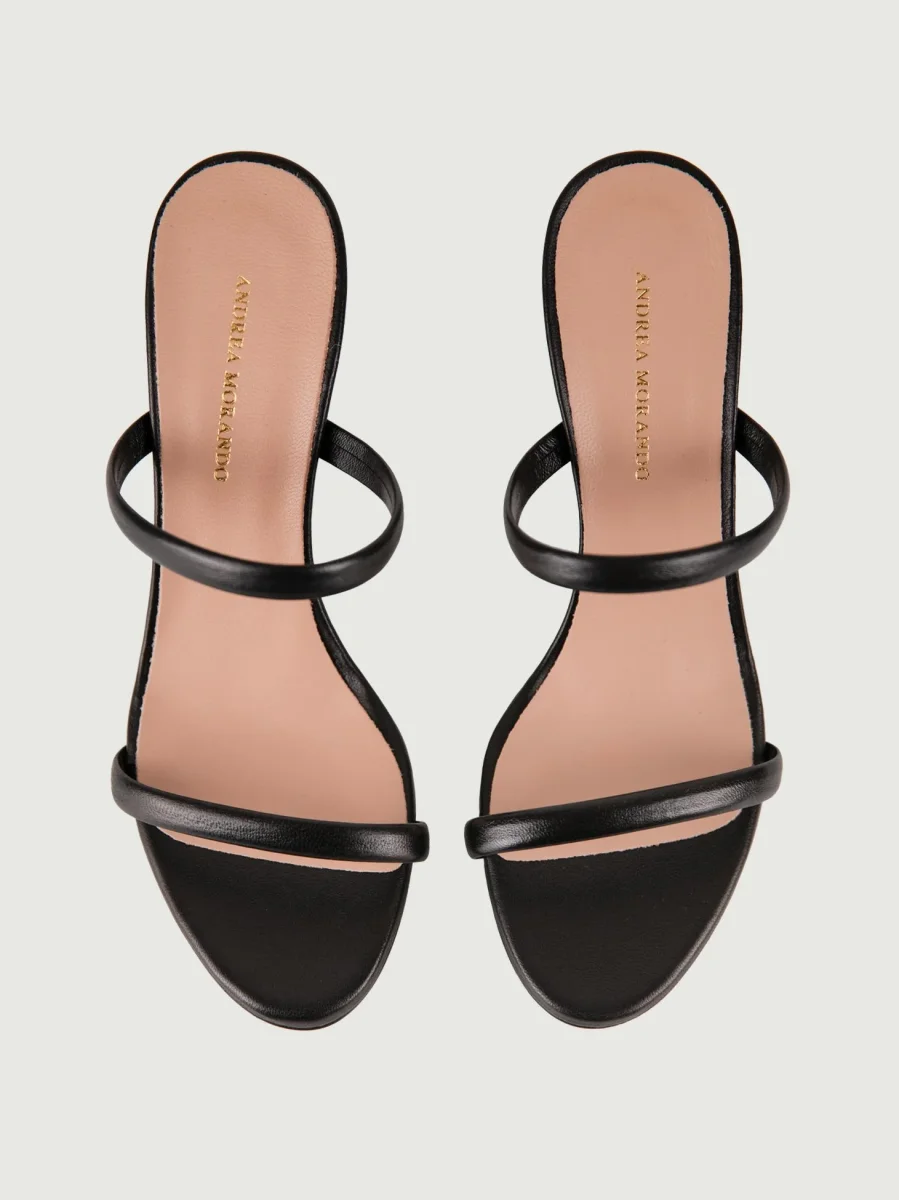 SANDALO CON TACCO E LISTINI IN PELLE COLOR NERO - immagine 5