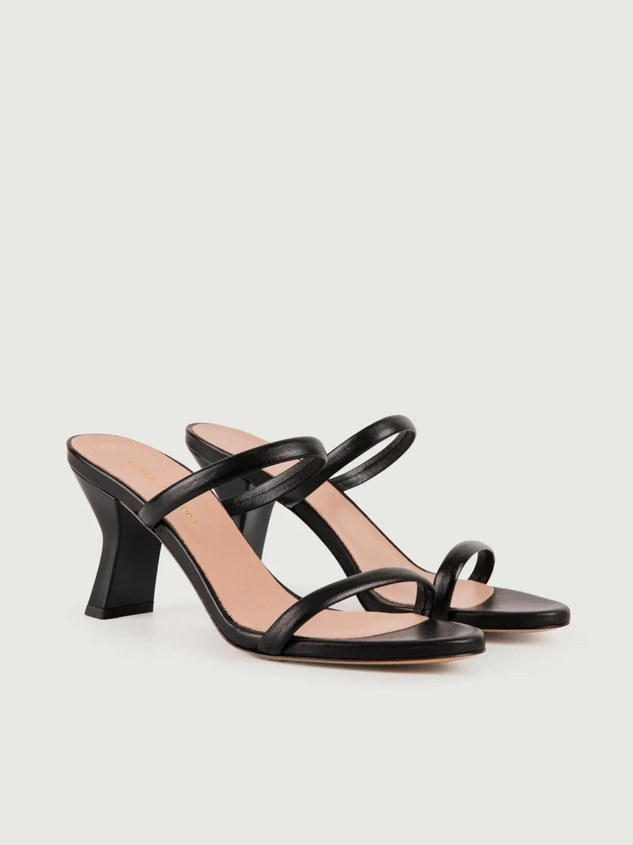 SANDALO CON TACCO E LISTINI IN PELLE COLOR NERO - immagine 4