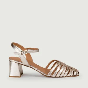 SANDALO CON TACCO QUADRATO PLATINO