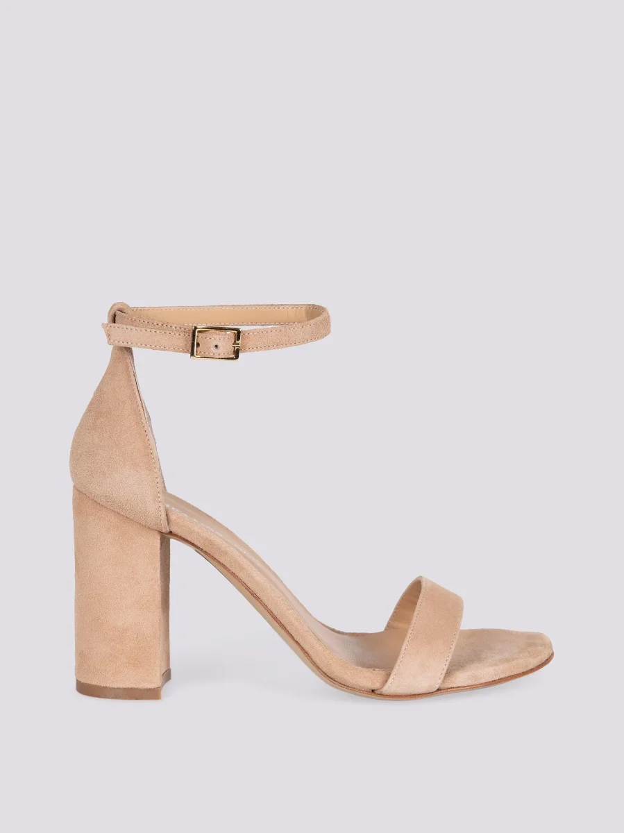 SANDALO CON TACCO SPESSO IN CAMOSCIO