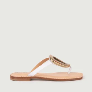 SANDALO INFRADITO IN PELLE BIANCO CON DETTAGLIO ORO