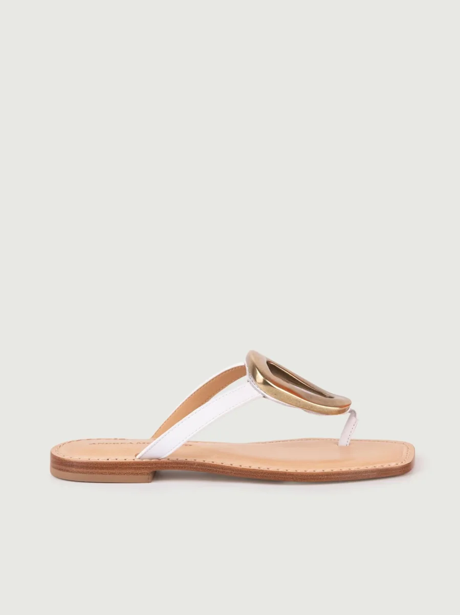 SANDALO INFRADITO IN PELLE BIANCO CON DETTAGLIO ORO