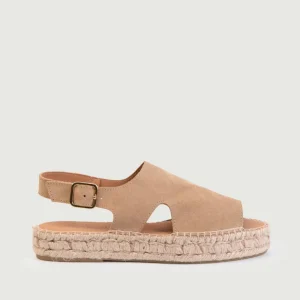 SANDALO IN PELLE SCAMOSCIATA CON SUOLA IN CORDA