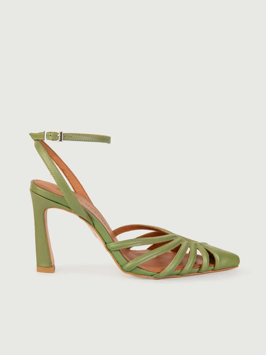 SANDALO IN PELLE VERDE CON  LISTINI INTRECCIATI