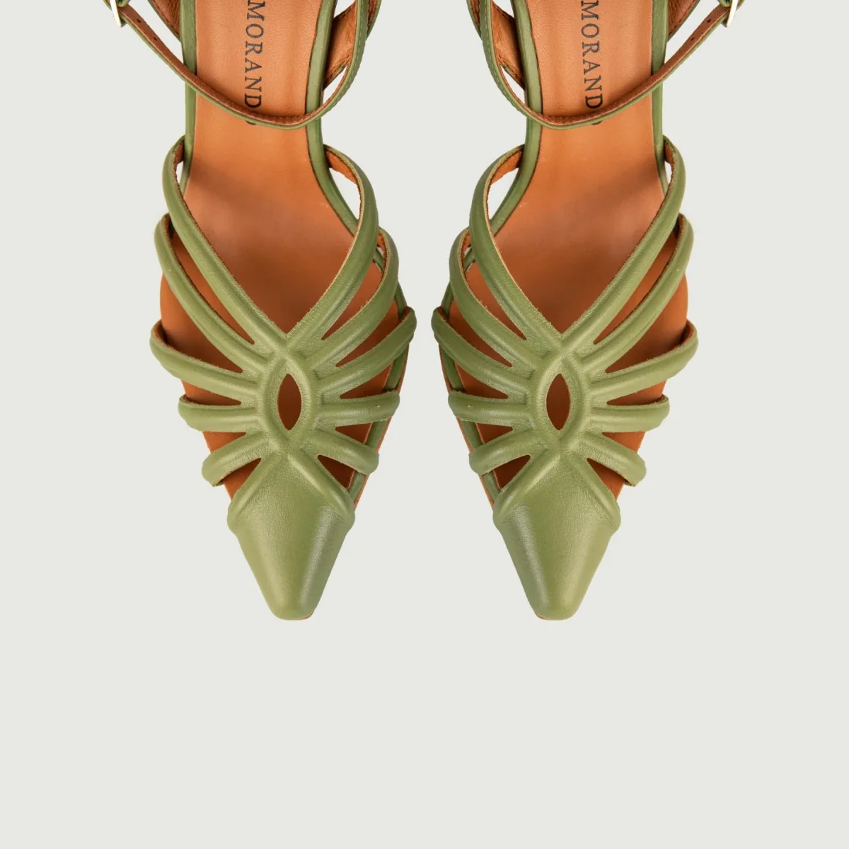 SANDALO IN PELLE VERDE CON  LISTINI INTRECCIATI - immagine 5