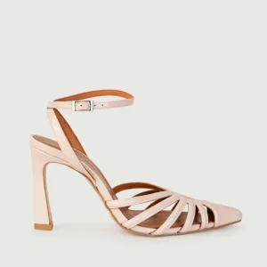SANDALO IN VERNICE CIPRIA CON  LISTINI INTRECCIATI