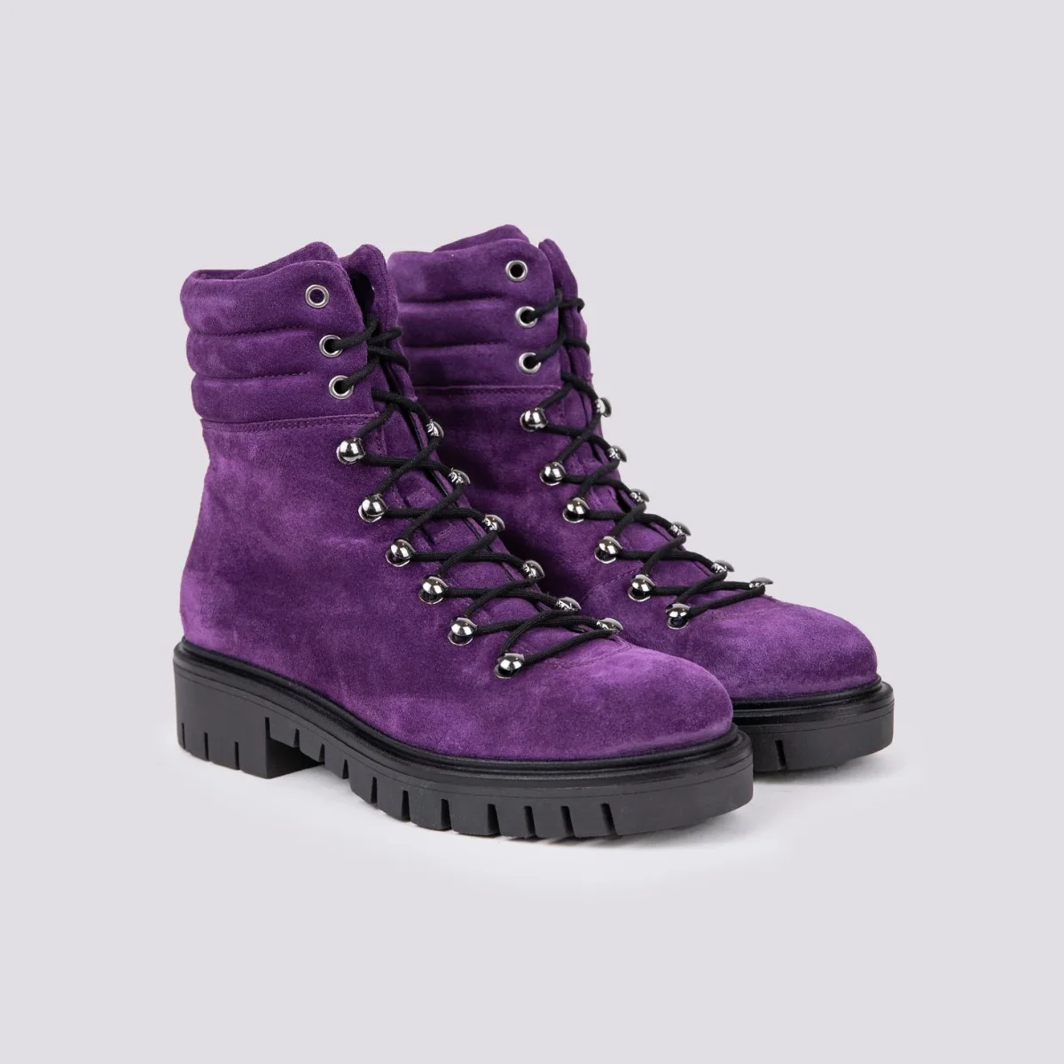 SCARPONCINO ALTO CON ALLACCIO TREKKING IN CAMOSCIO VIOLA - immagine 3