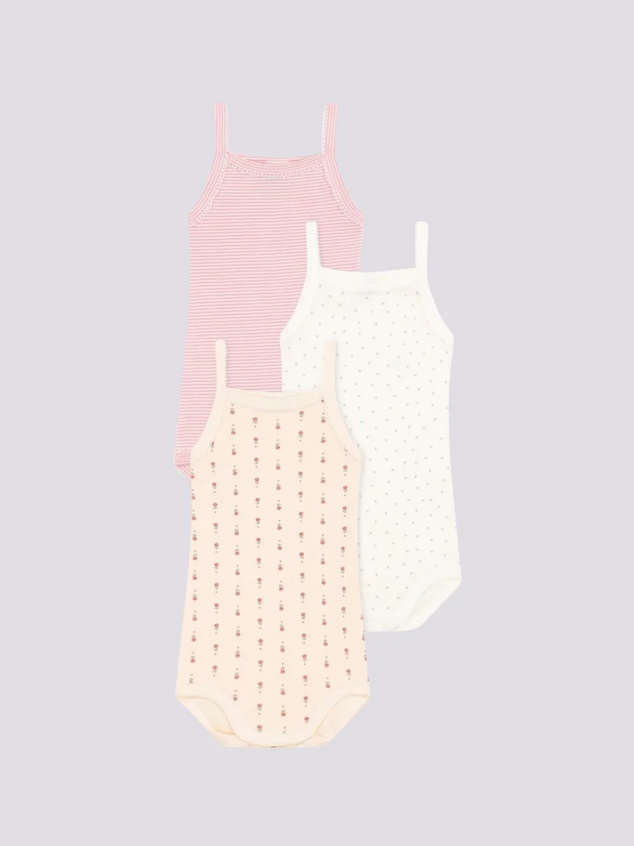 SET DI 3 BODY CON SPALLINE A FIORI BEBÈ