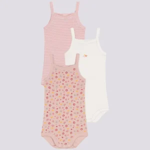 SET DI 3 BODY CON SPALLINE A FIORI BEBÈ IN COTONE
