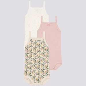 SET DI 3 BODY CON SPALLINE A FIORI BEBÈ IN COTONE