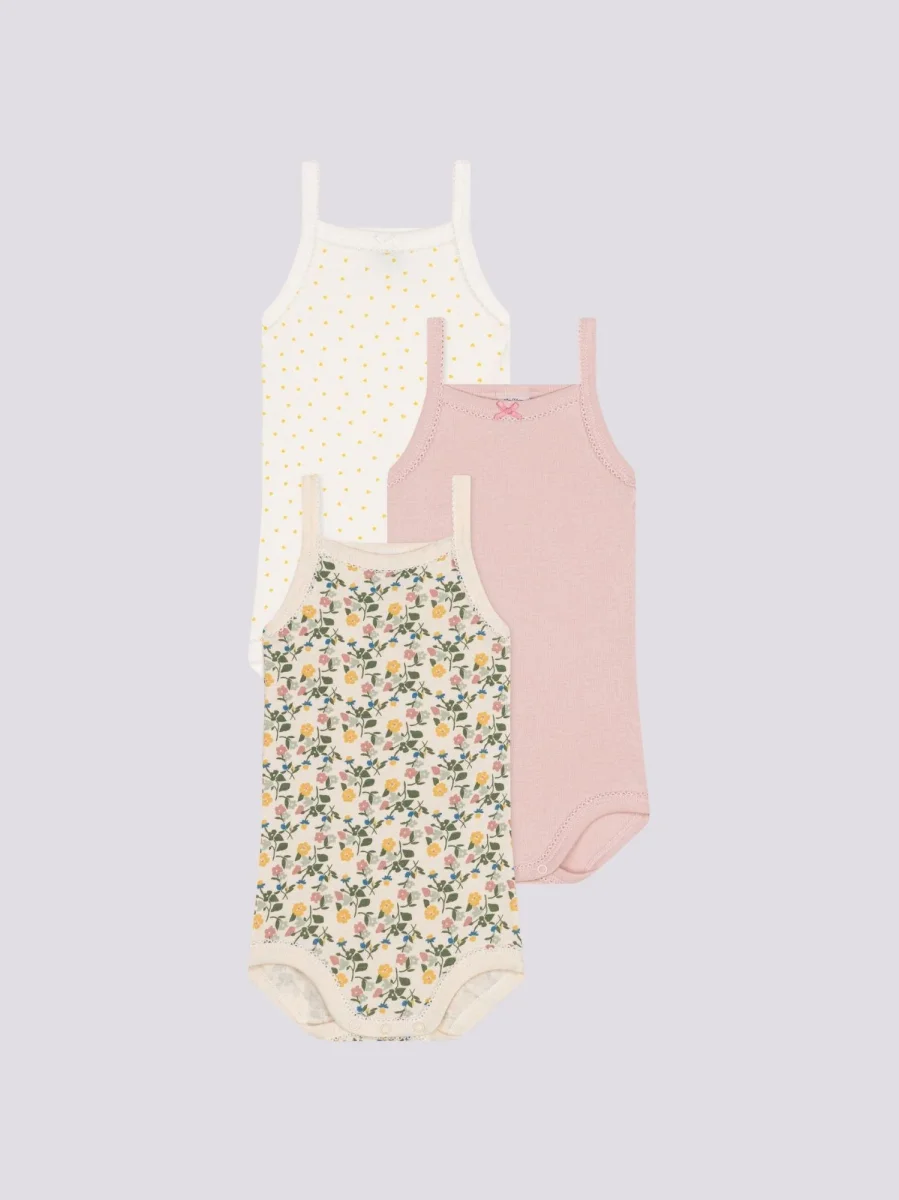 SET DI 3 BODY CON SPALLINE A FIORI BEBÈ IN COTONE