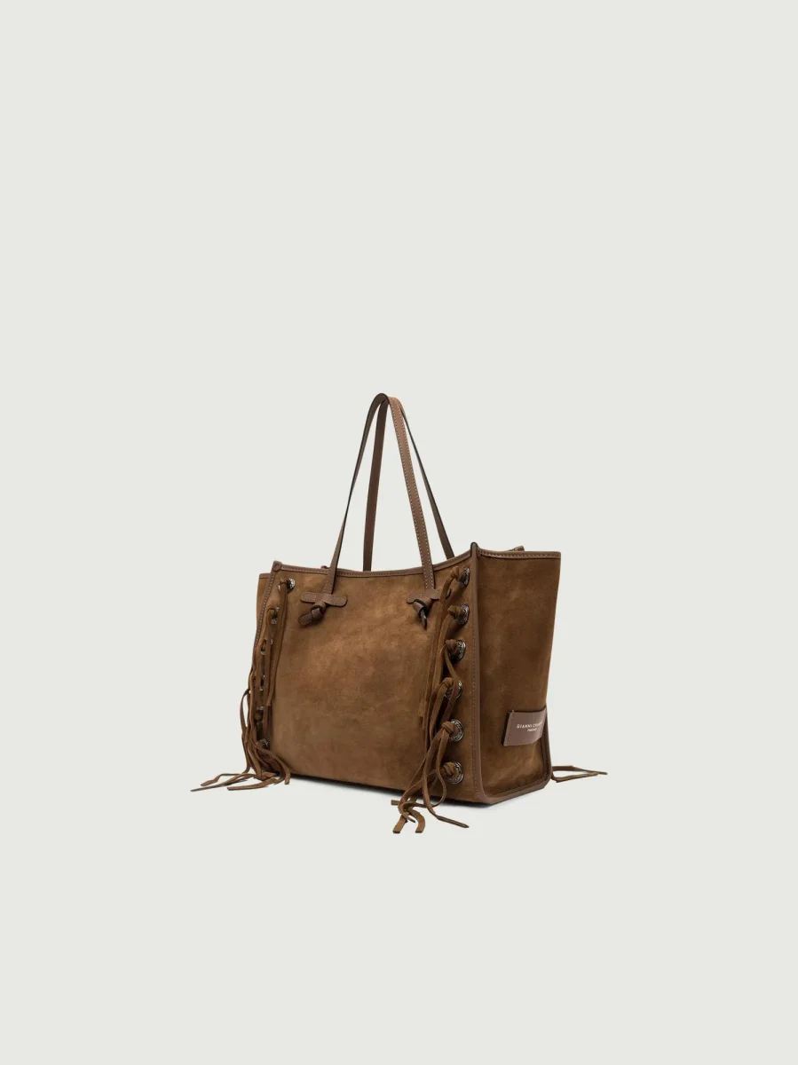 SHOPPING MARCELLA CON FRANGE IN CAMOSCIO COGNAC - immagine 3