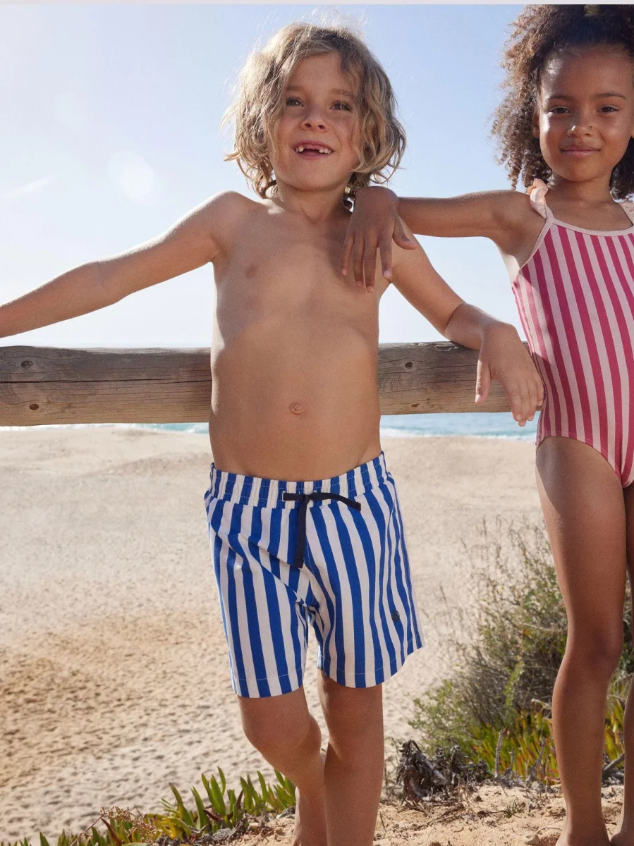 SHORTS DA MARE STAMPATO A RIGHE BLU BAMBINO - immagine 3