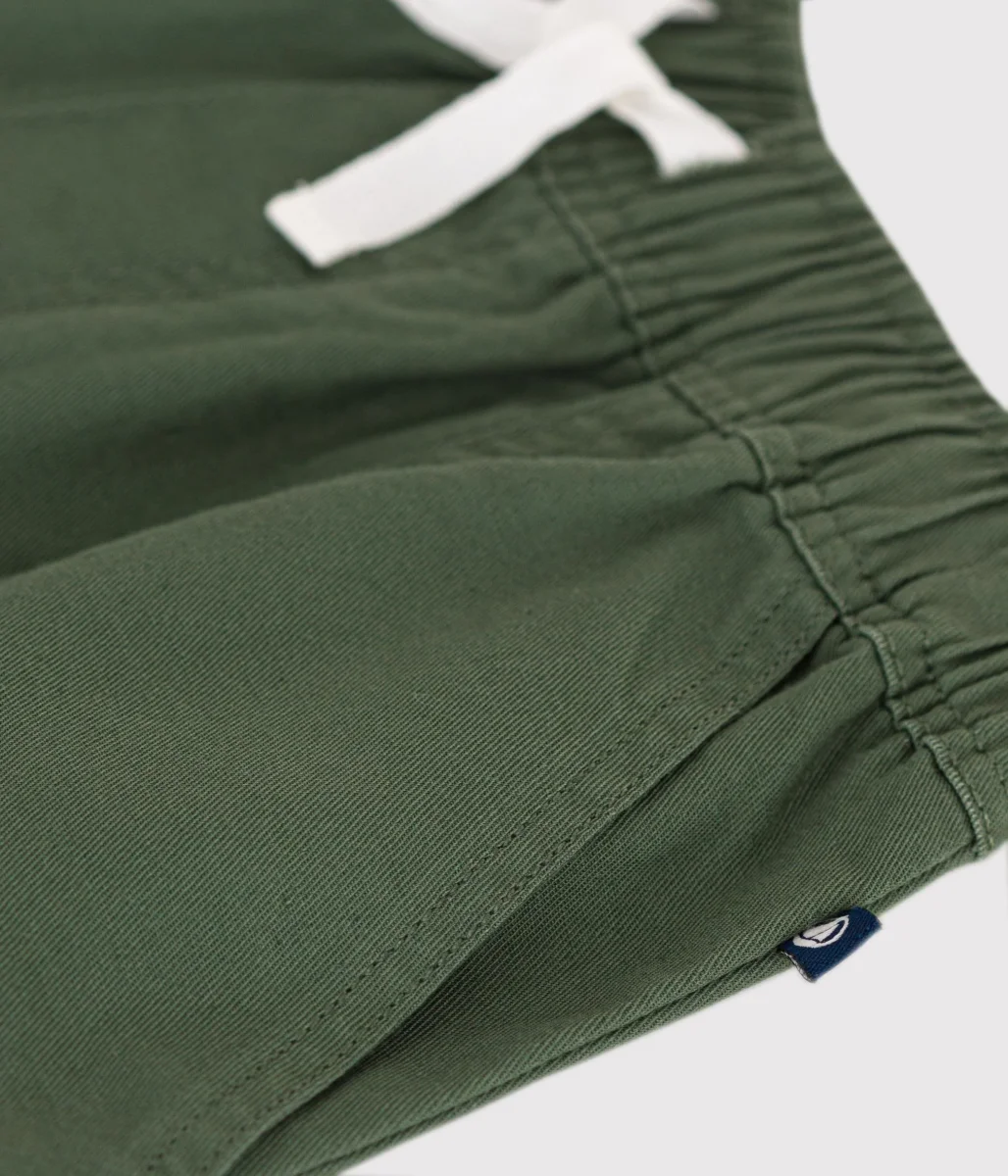 SHORTS IN TWILL DI COTONE E LINO VERDE - immagine 3