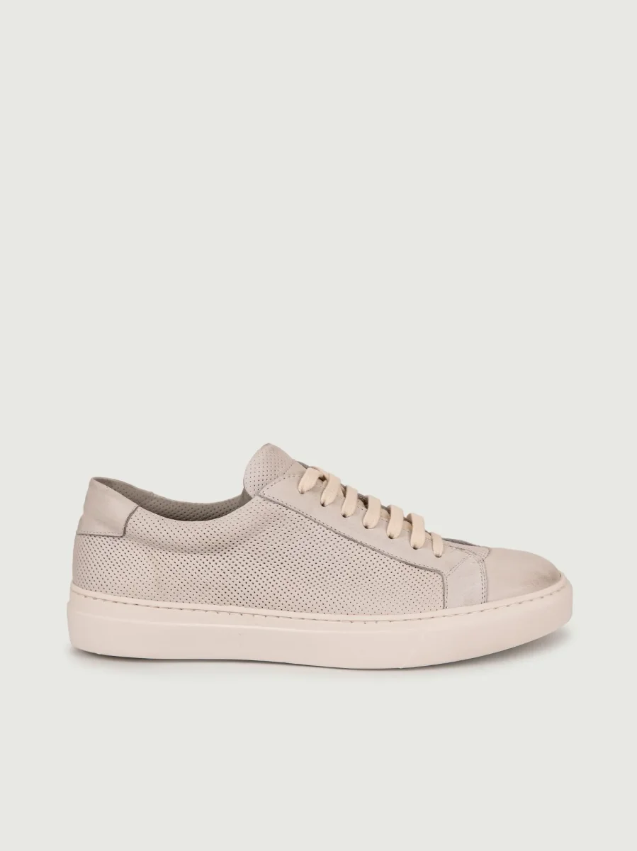 SNEAKER in pelle traforata beige effetto vintage