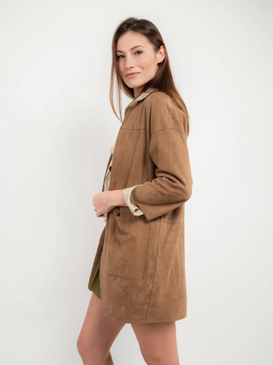 SPOLVERINO VIRGINIA IN CAMOSCIO CON MANICHE A 3/4 - immagine 3