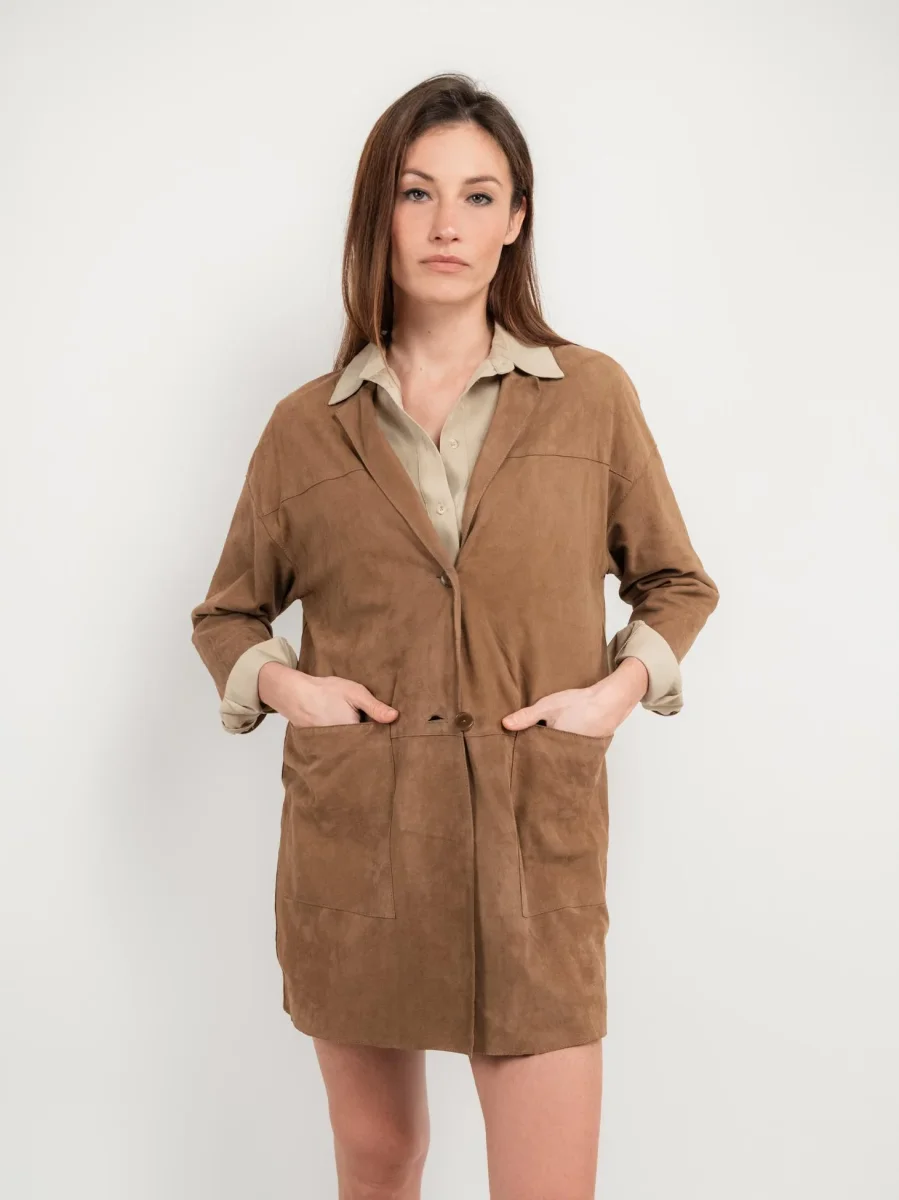 SPOLVERINO VIRGINIA IN CAMOSCIO CON MANICHE A 3/4