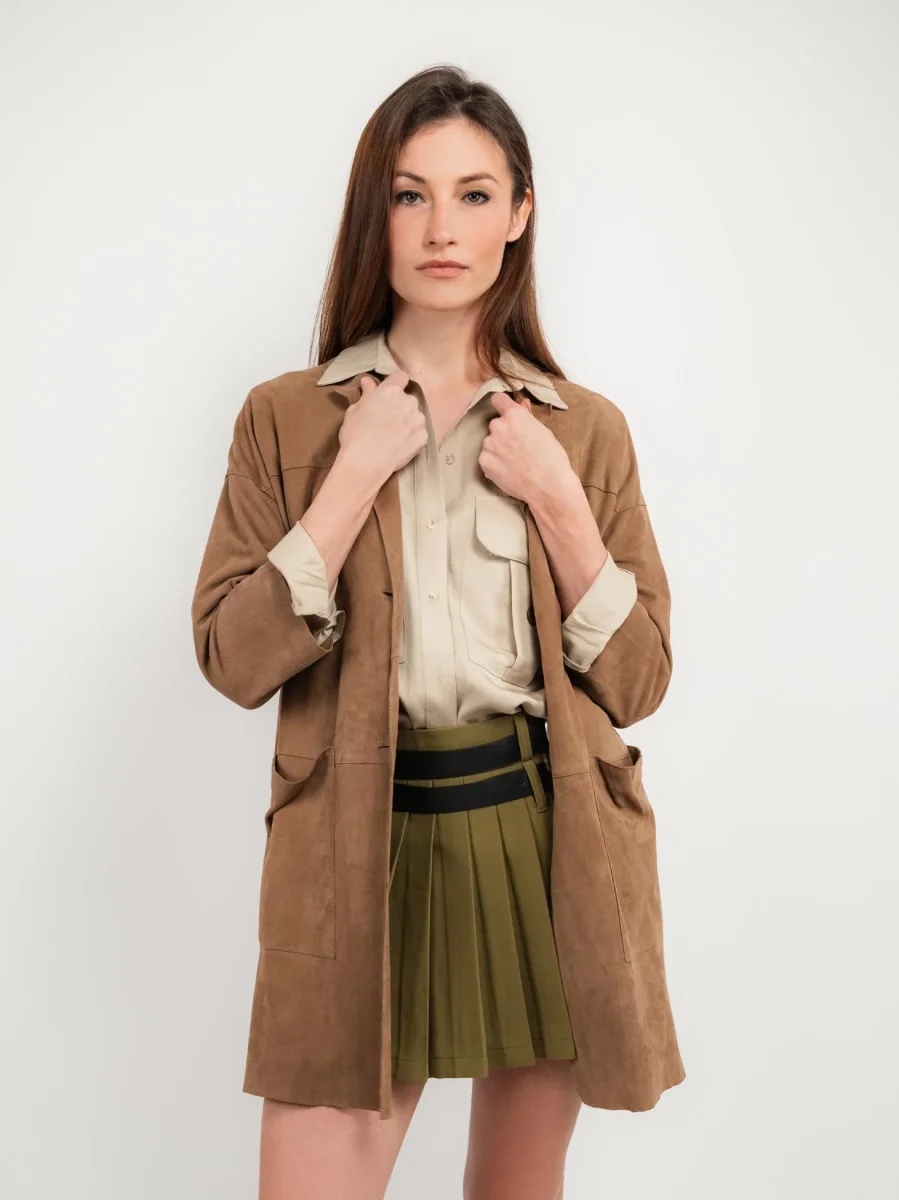 SPOLVERINO VIRGINIA IN CAMOSCIO CON MANICHE A 3/4 - immagine 4