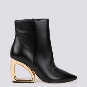 STIVALETTO CON TACCO OPTICAL DORATO  IN PELLE  NERO