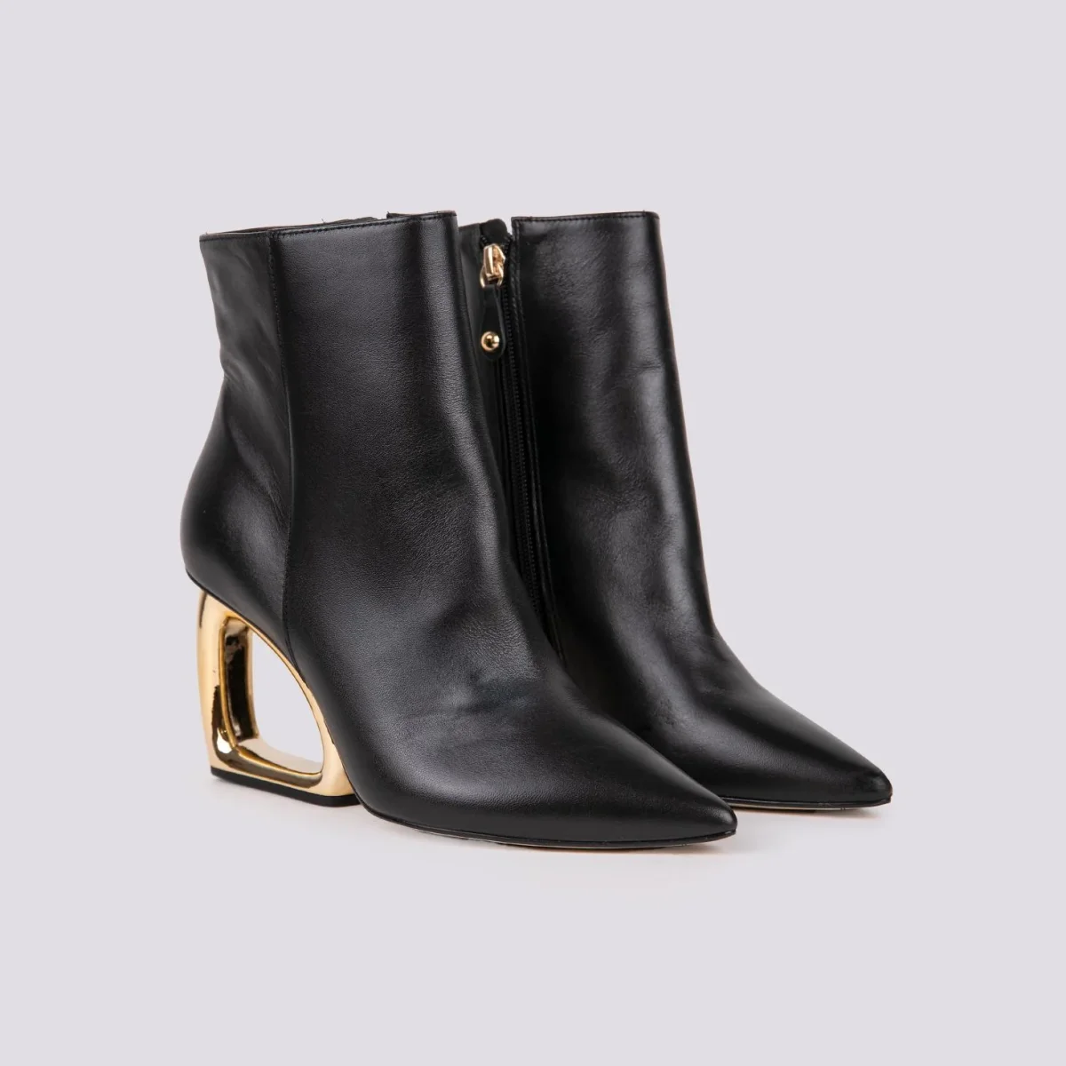 STIVALETTO CON TACCO OPTICAL DORATO  IN PELLE  NERO - immagine 3