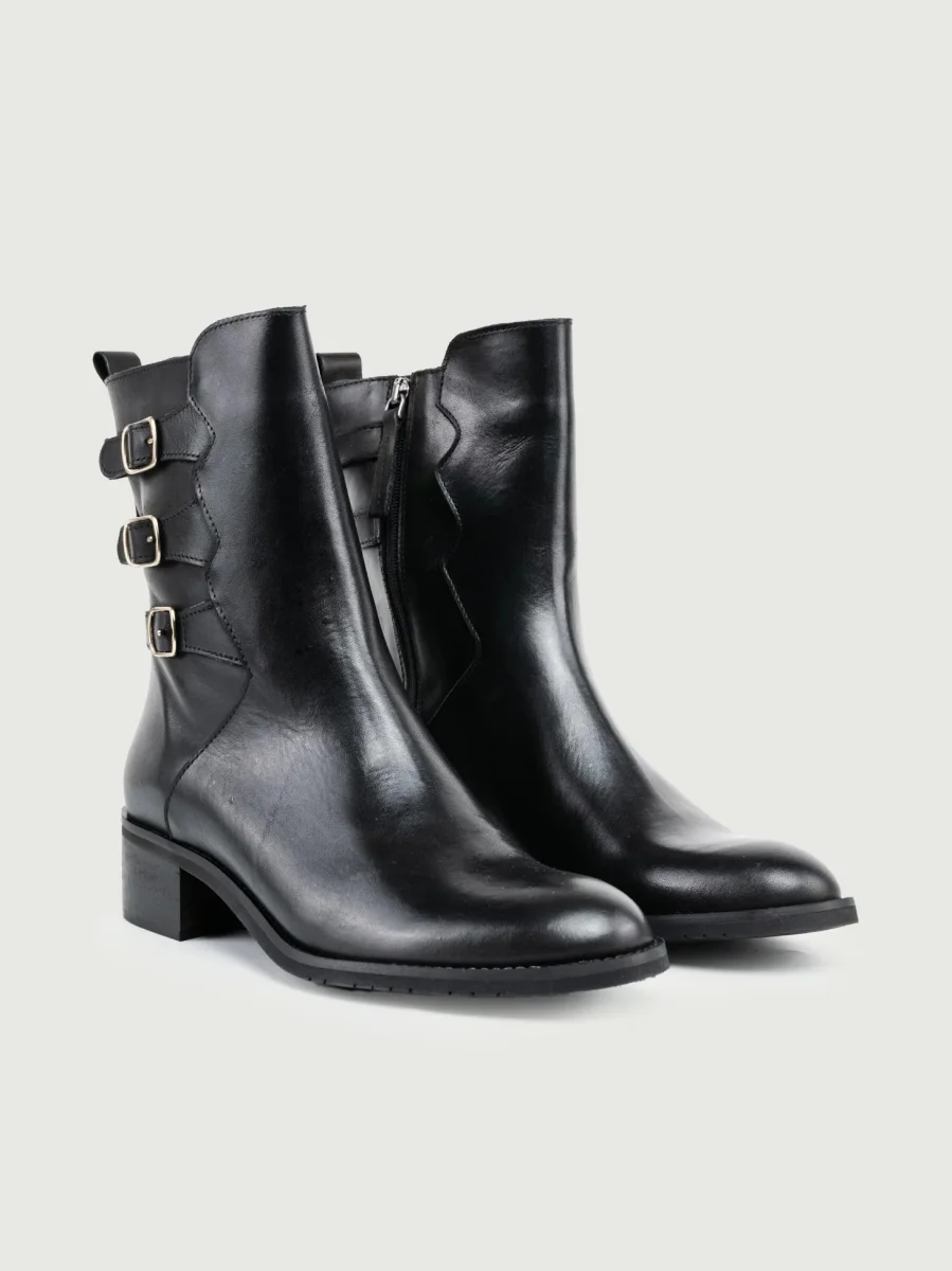 STIVALETTO CON TRIPLO CINTURINO IN PELLE NERO - immagine 3