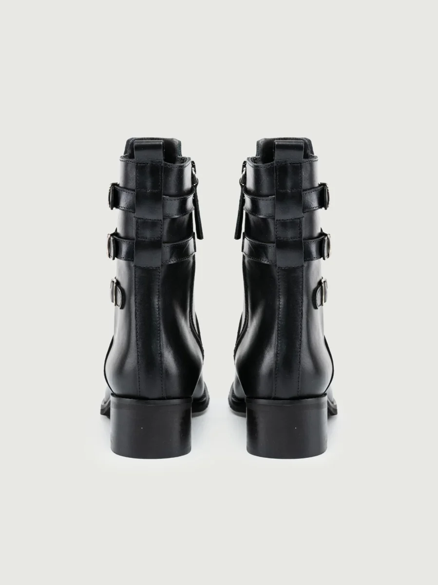 STIVALETTO CON TRIPLO CINTURINO IN PELLE NERO - immagine 4