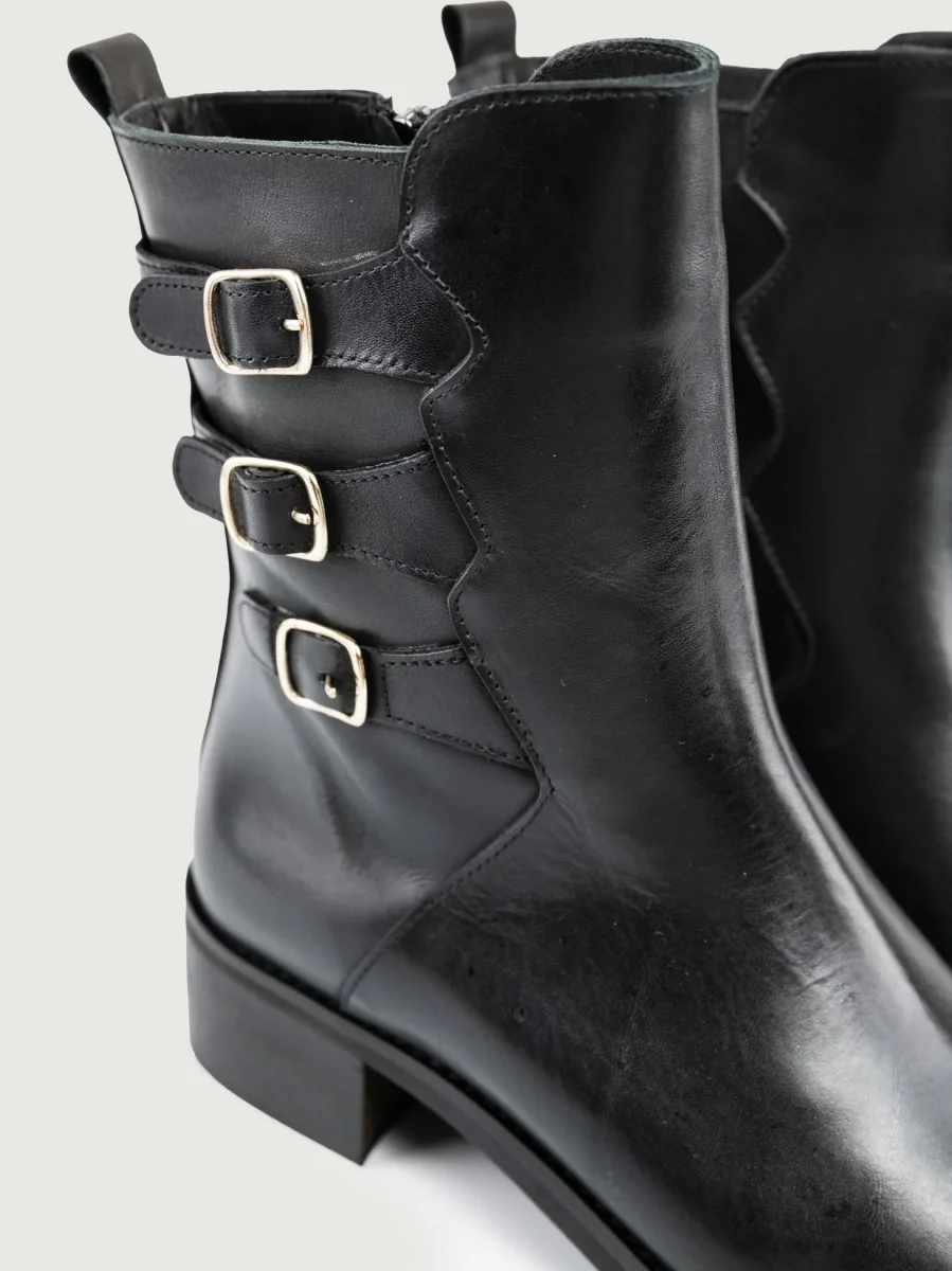 STIVALETTO CON TRIPLO CINTURINO IN PELLE NERO - immagine 6