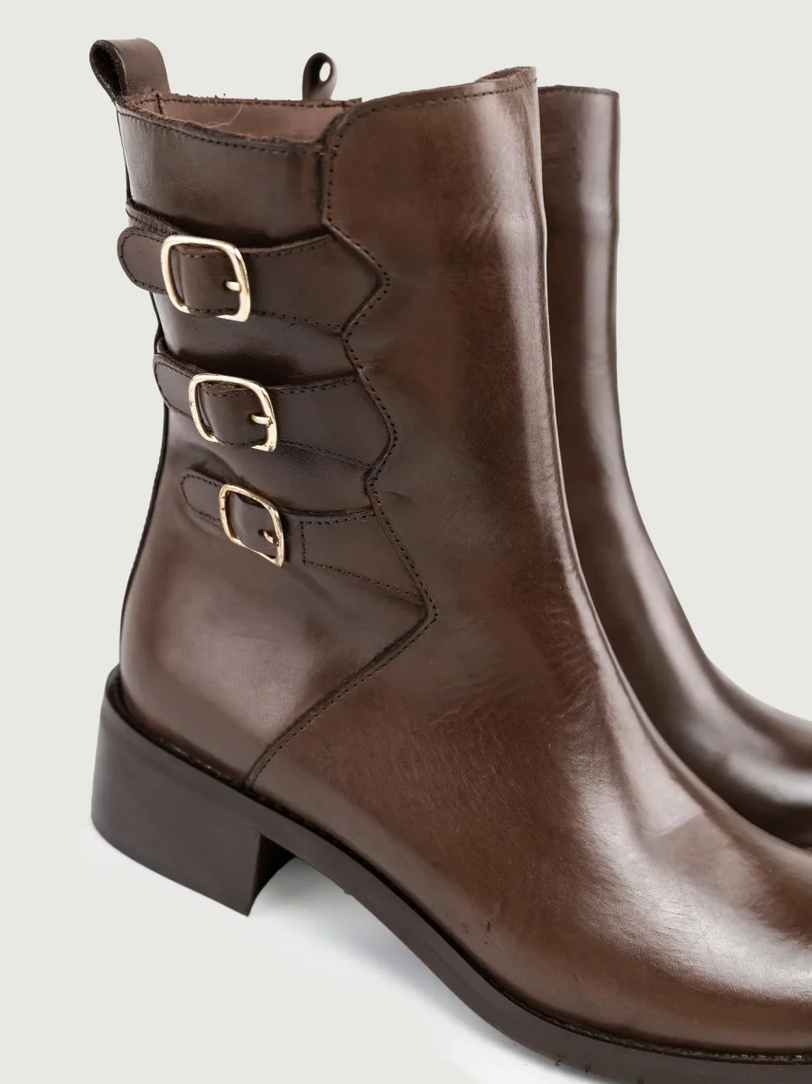 STIVALETTO CON TRIPLO CINTURINO IN PELLE TESTA MORO - immagine 6