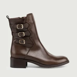 STIVALETTO CON TRIPLO CINTURINO IN PELLE TESTA MORO