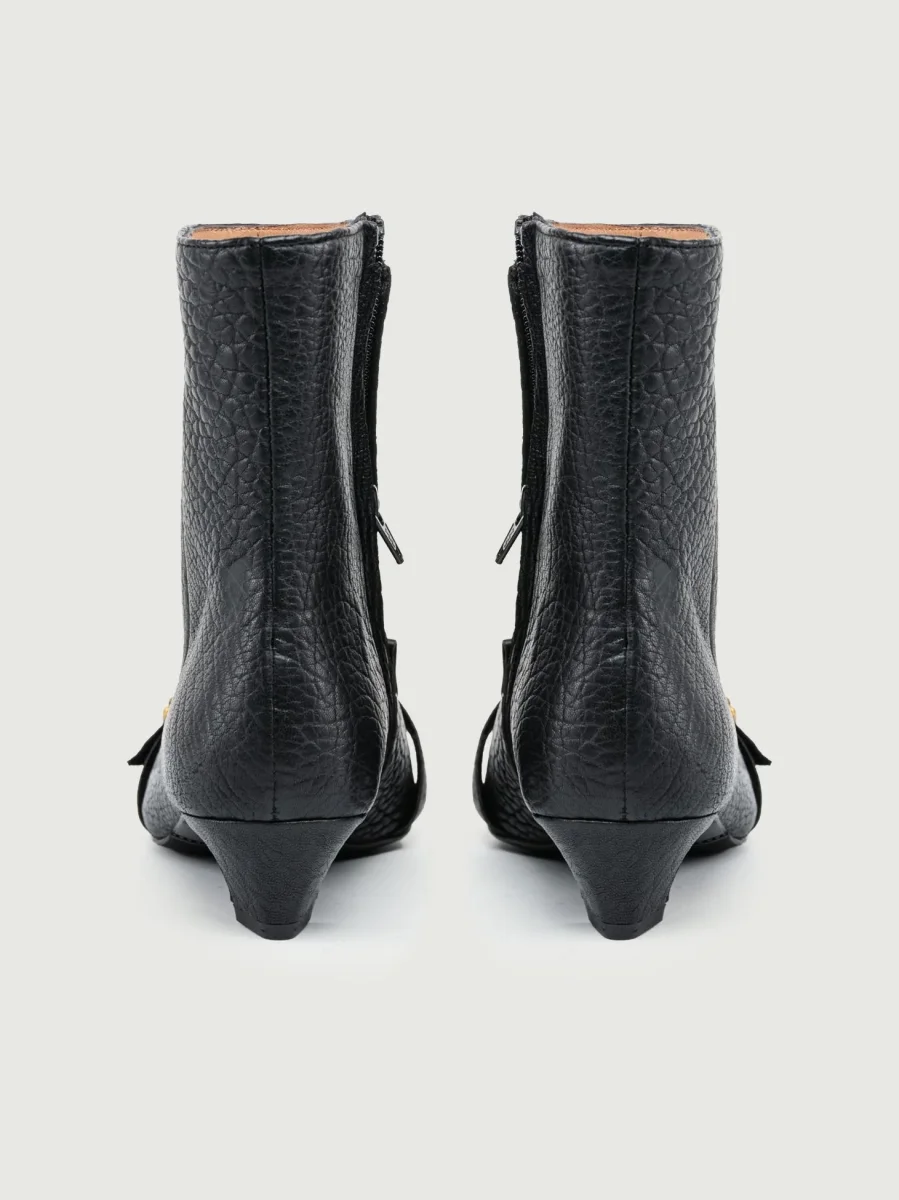 STIVALETTO IN PELLE MARTELLATA CON FRANGE NERO - immagine 4