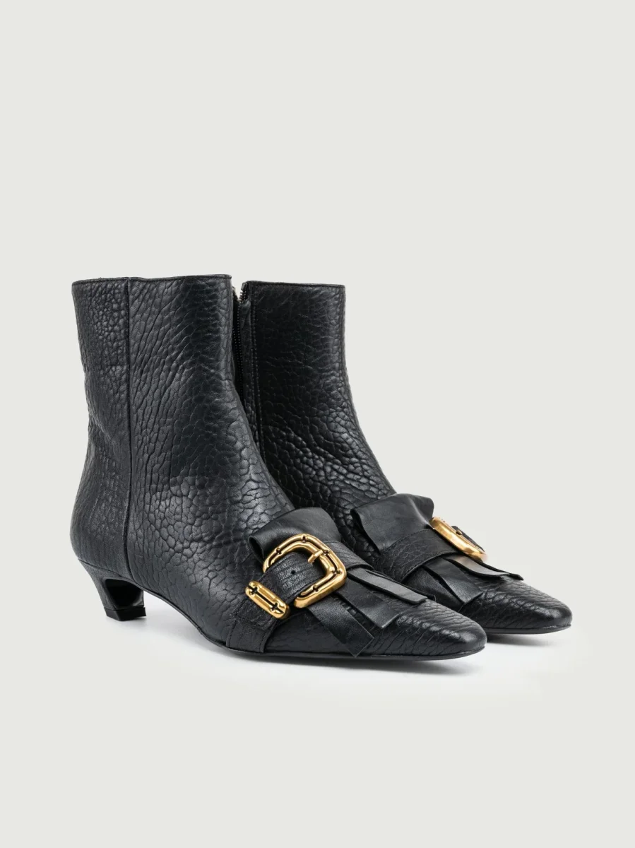 STIVALETTO IN PELLE MARTELLATA CON FRANGE NERO - immagine 3