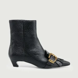 STIVALETTO IN PELLE MARTELLATA CON FRANGE NERO