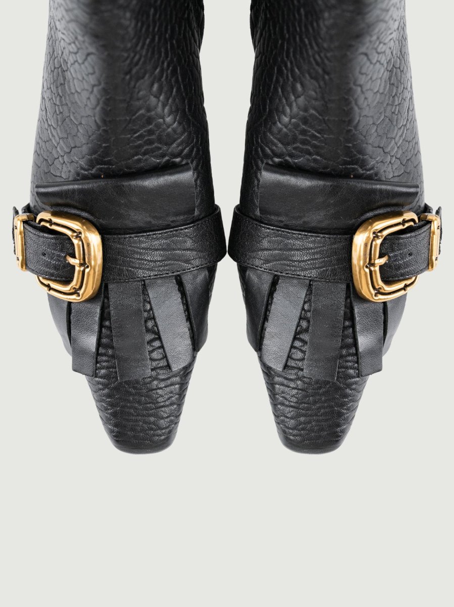 STIVALETTO IN PELLE MARTELLATA CON FRANGE NERO - immagine 5