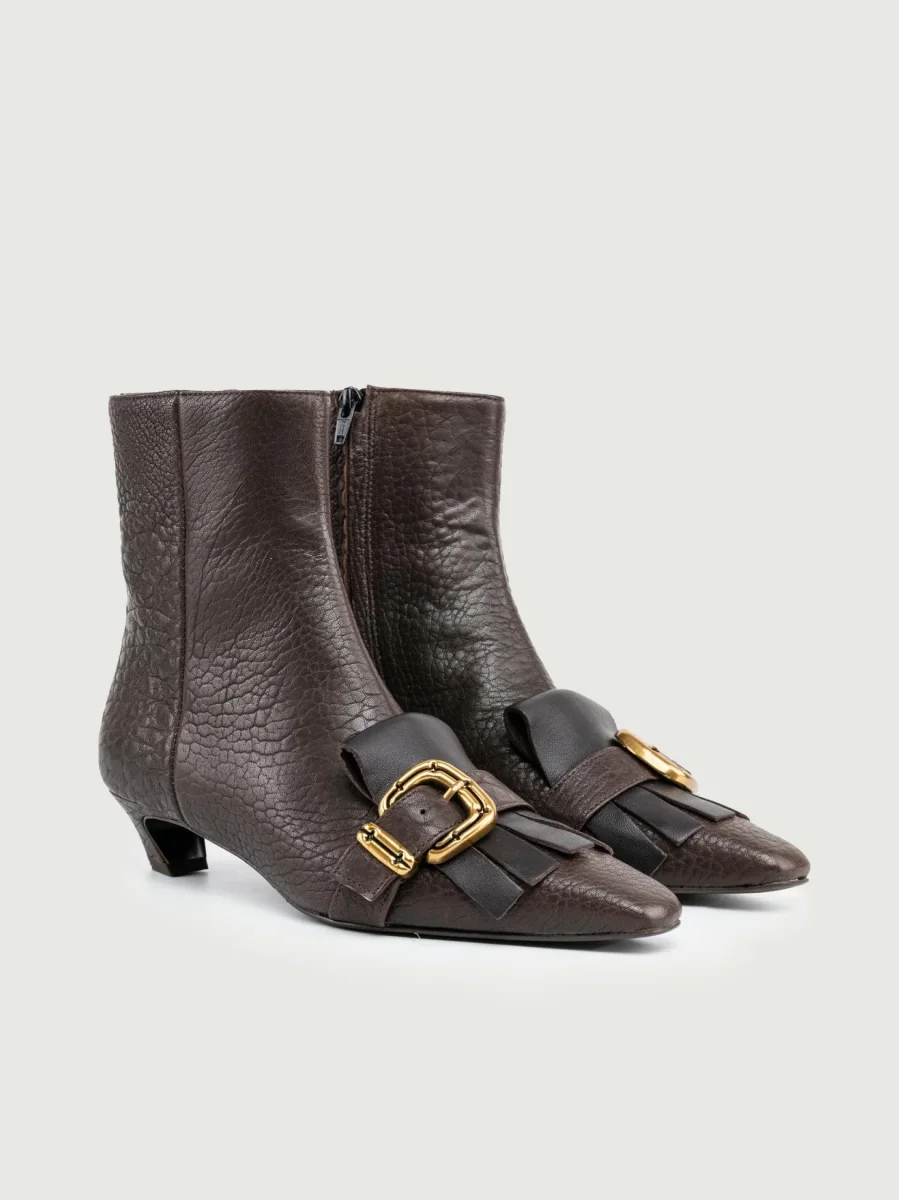 STIVALETTO IN PELLE MARTELLATA CON FRANGE TESTA MORO - immagine 3