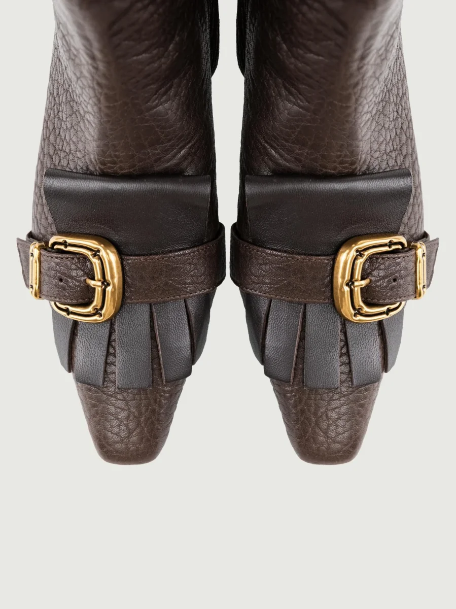 STIVALETTO IN PELLE MARTELLATA CON FRANGE TESTA MORO - immagine 5