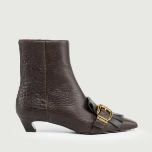 STIVALETTO IN PELLE MARTELLATA CON FRANGE TESTA MORO