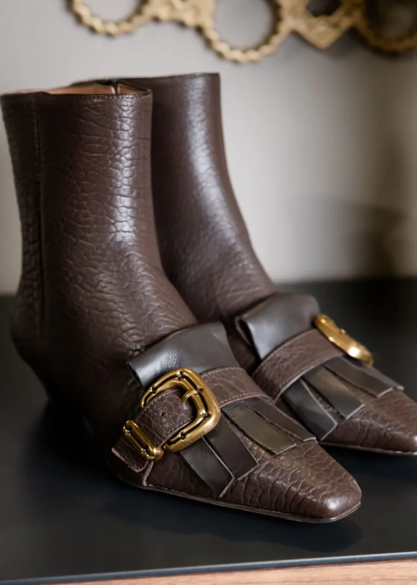 STIVALETTO IN PELLE MARTELLATA CON FRANGE TESTA MORO - immagine 8