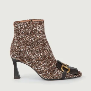 STIVALETTO IN TWEED MARRONE CON MORSETTO